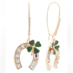 NEW Betsey Johnson St. Patrick’s Day Lucky Horseshoe Four Leaf Clover Earrings